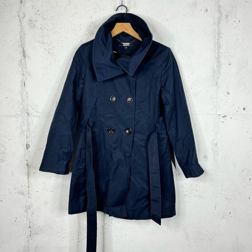DKNY Pea Coat Navy Button Belted Jacket Coat - Picture 1 of 10